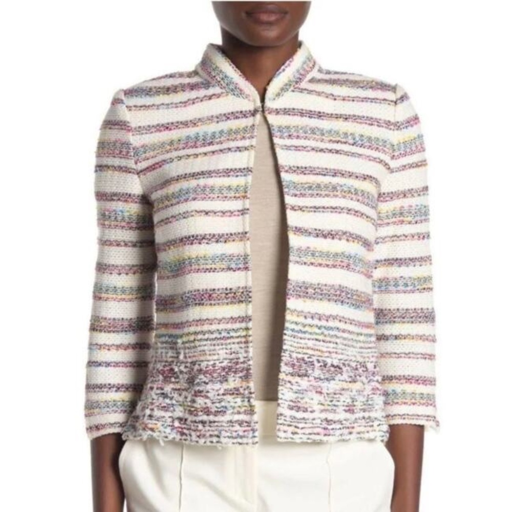 ST. JOHN 💐 Multi Stripe Crop Tweed Jacket
